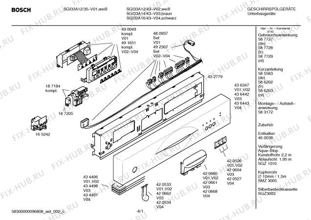 Схема №5 SGI33A14 с изображением Инструкция по эксплуатации для электропосудомоечной машины Bosch 00587729