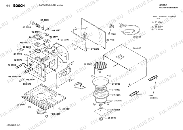 Взрыв-схема микроволновой печи Bosch HMG3129 - Схема узла 03