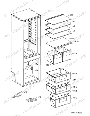 Взрыв-схема холодильника Electrolux ENN2815COW - Схема узла Internal parts