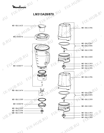 Взрыв-схема блендера (миксера) Moulinex LM313A28/870 - Схема узла 8P004986.8P2