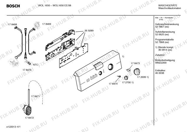 Схема №4 WOL1650EE WOL1650 с изображением Инструкция по эксплуатации для стиралки Bosch 00527867