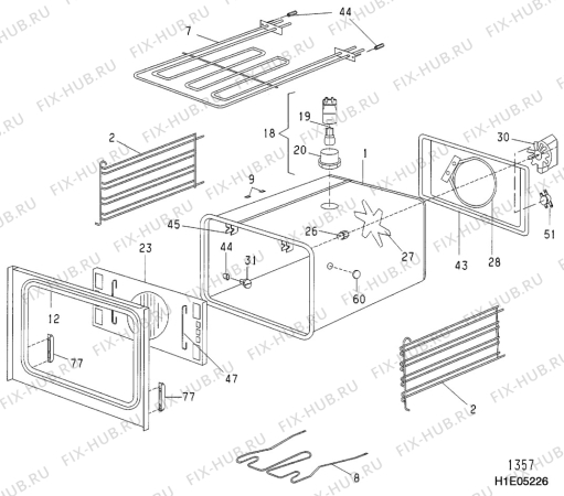 Взрыв-схема плиты (духовки) Zanussi Z635M - Схема узла H10 Main Oven Cavity (large)