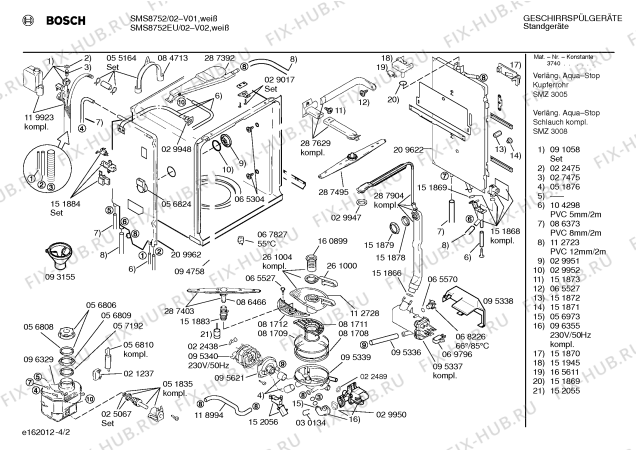 Схема №4 SMS8752 с изображением Панель для электропосудомоечной машины Bosch 00288992