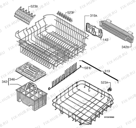 Взрыв-схема посудомоечной машины Electrolux ESF6161S - Схема узла Basket 160