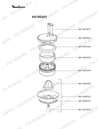 Взрыв-схема кухонного комбайна Moulinex AAT4S2(P) - Схема узла 8P000476.0P2