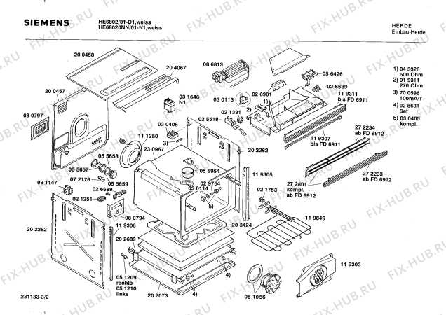 Взрыв-схема плиты (духовки) Siemens HE68020NN - Схема узла 02