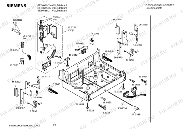 Взрыв-схема посудомоечной машины Siemens SE54688 EXTRAKLASSE - Схема узла 05