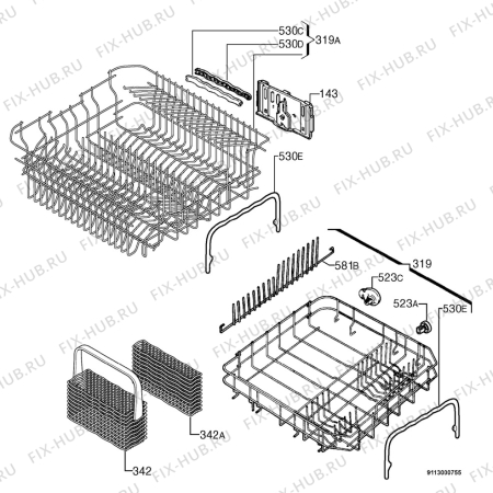 Взрыв-схема посудомоечной машины Electrolux LL12B - Схема узла Basket 160