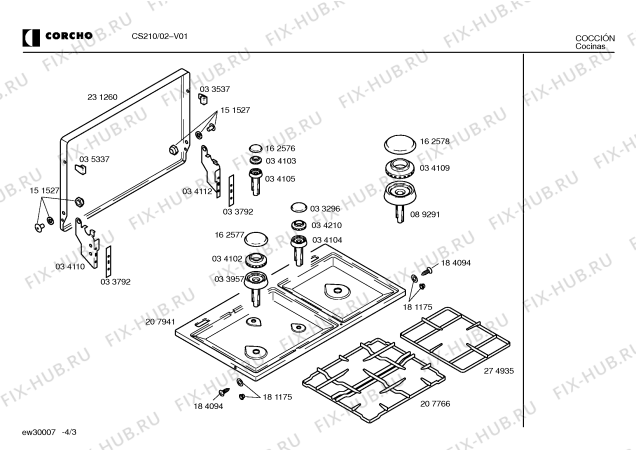 Взрыв-схема плиты (духовки) Corcho CS210 - Схема узла 03