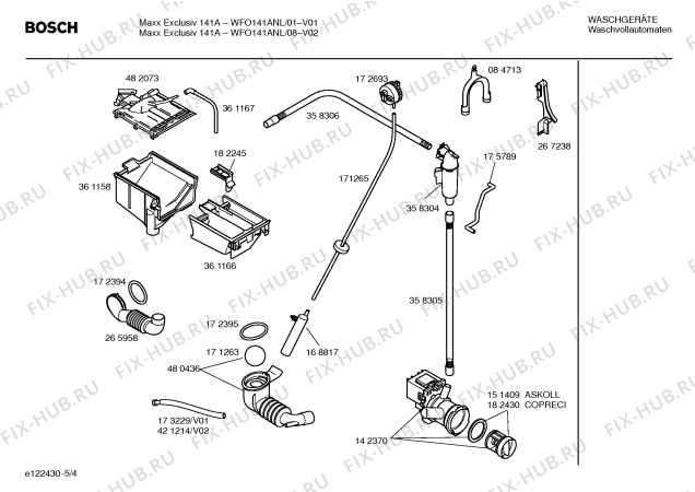 Взрыв-схема стиральной машины Bosch WFO141ANL Maxx Exclusiv 141 A - Схема узла 04