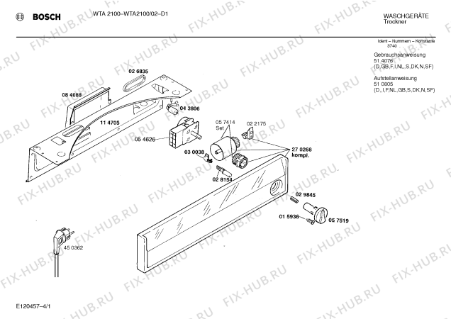 Схема №4 WTA2100 с изображением Панель для электросушки Bosch 00270268