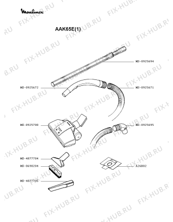 Взрыв-схема пылесоса Moulinex AAK65E(1) - Схема узла 4P002156.8P3