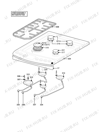 Взрыв-схема плиты (духовки) Electrolux EKM6047XN - Схема узла H10 Hob