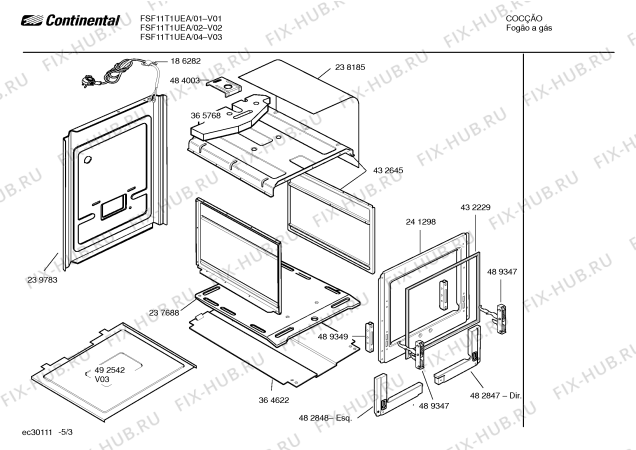 Взрыв-схема плиты (духовки) Continental FSF11T1UEA - Схема узла 03