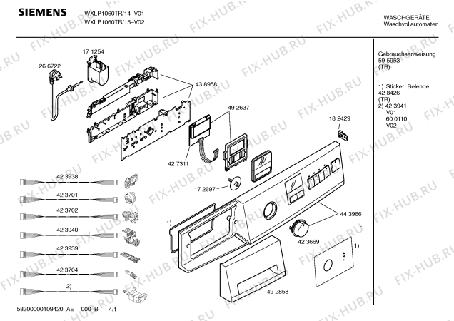 Схема №4 WXLP1060TR SIWAMAT XLP 1060 с изображением Наклейка для стиралки Siemens 00428426