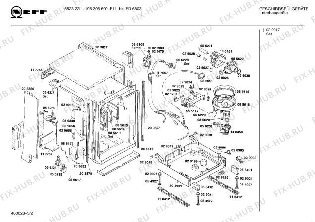 Взрыв-схема посудомоечной машины Neff 195306690 5523.22I - Схема узла 02