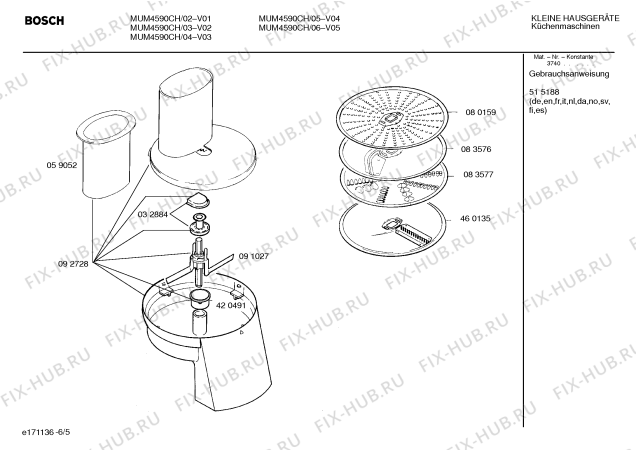 Взрыв-схема кухонного комбайна Bosch MUM4590CH Profi 45 Microtronic - Схема узла 05