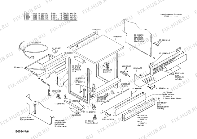 Схема №6 0730201016 G605U с изображением Панель для электропосудомоечной машины Bosch 00111231