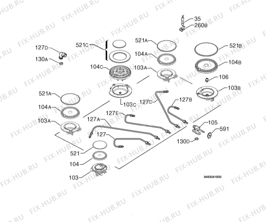 Взрыв-схема плиты (духовки) Zanussi ZGF98CXE - Схема узла Functional parts 267