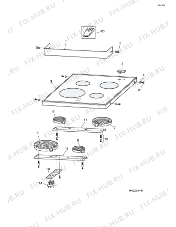 Взрыв-схема плиты (духовки) Zanussi ZCC604N - Схема узла H10 Hob