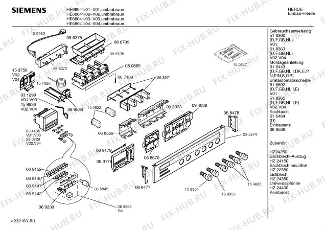 Схема №4 HE68021 с изображением Инструкция по эксплуатации для плиты (духовки) Siemens 00518360