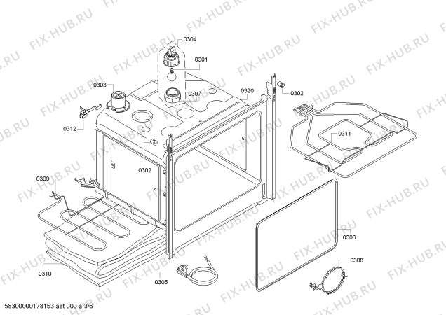 Взрыв-схема плиты (духовки) Bosch HBN531W1F - Схема узла 03