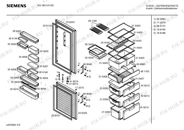 Схема №3 KG36U121 с изображением Дверь для холодильника Siemens 00239253