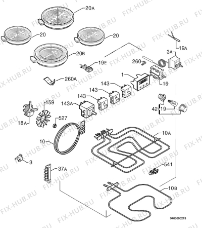 Взрыв-схема плиты (духовки) Electrolux EKC60353 - Схема узла Electrical equipment 268