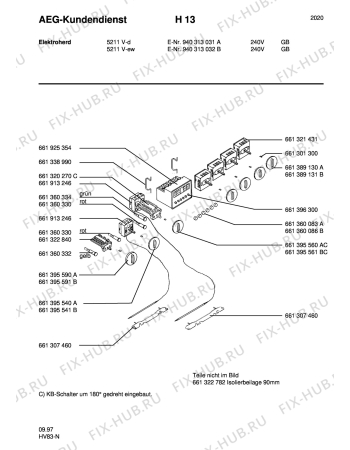 Схема №1 3032B-B GB с изображением Клавиша для плиты (духовки) Aeg 8996613955419