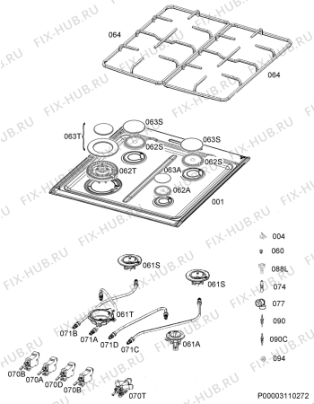 Взрыв-схема плиты (духовки) Electrolux EKG96110CX - Схема узла Hob