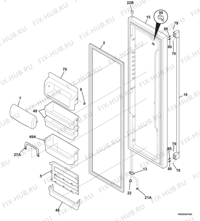 Взрыв-схема холодильника Husqvarna Electrolux QT5000FX6 - Схема узла Refrigerator door