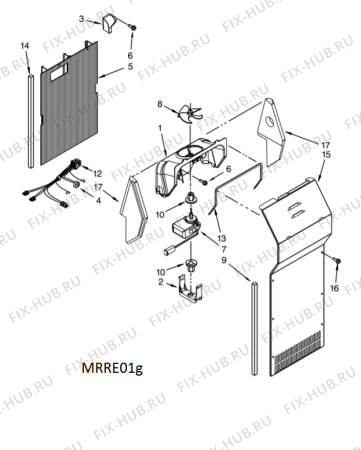 Схема №7 5WRS25KNBW с изображением Вентилятор для холодильной камеры Whirlpool 482000099100