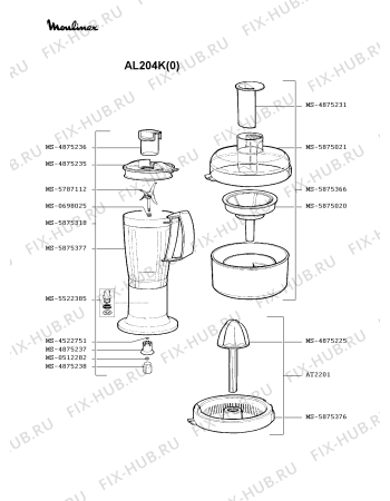 Взрыв-схема кухонного комбайна Moulinex AL204K(0) - Схема узла VP000546.7P2