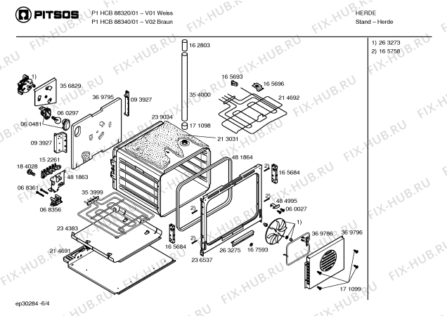 Взрыв-схема плиты (духовки) Pitsos P1HCB88340 - Схема узла 04