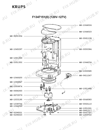 Взрыв-схема кофеварки (кофемашины) Krups F1347151(0) - Схема узла 1P001465.3P2
