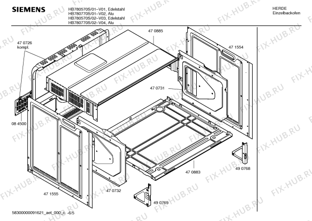 Взрыв-схема плиты (духовки) Siemens HB780770S - Схема узла 05