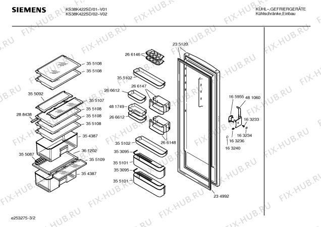 Взрыв-схема холодильника Siemens KS38K422SD - Схема узла 02