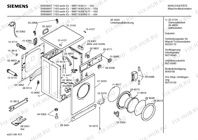 Схема №4 WM71630CH SIWAMAT 7163 Serie IQ с изображением Таблица программ для стиральной машины Siemens 00519983