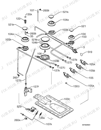 Взрыв-схема плиты (духовки) Rex Electrolux RXP550GSA - Схема узла Functional parts 267