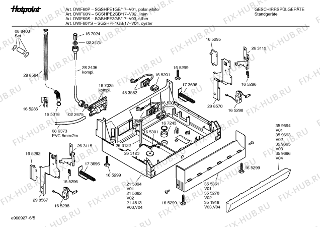 Взрыв-схема посудомоечной машины Hotpoint SGSHPE2GB Art.: DWF60N - Схема узла 05