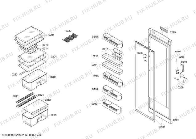 Схема №2 CK207N02 с изображением Дверь для холодильника Bosch 00245634
