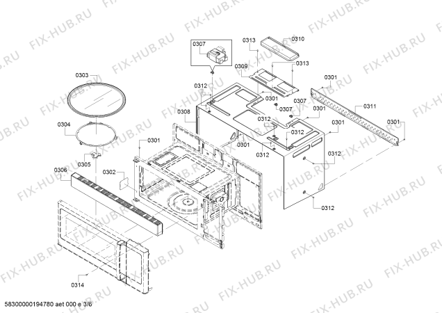 Взрыв-схема микроволновой печи Bosch HMV3053U Bosch - Схема узла 03