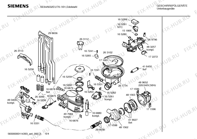 Схема №6 SE64A632EU с изображением Инструкция по эксплуатации для посудомойки Siemens 00691768