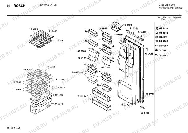 Взрыв-схема холодильника Bosch KIV2833II - Схема узла 02