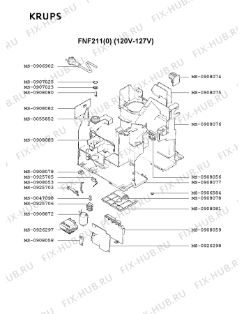 Взрыв-схема кофеварки (кофемашины) Krups FNF211(0) - Схема узла AP001887.4P2