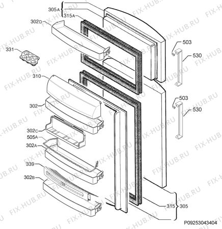 Взрыв-схема холодильника Rex Electrolux FQ551XSA+ - Схема узла Door 003