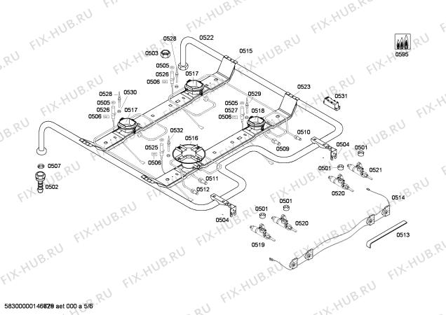 Взрыв-схема плиты (духовки) Siemens HR64W210T - Схема узла 05