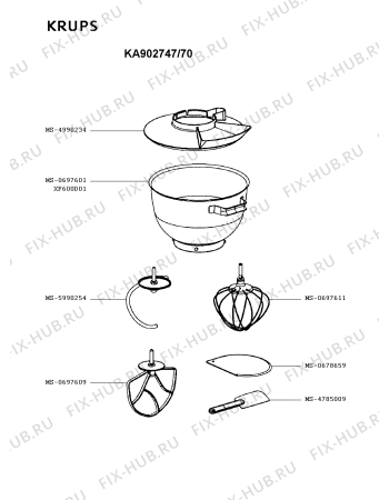 Взрыв-схема кухонного комбайна Krups KA902747/70 - Схема узла UP002973.0P4