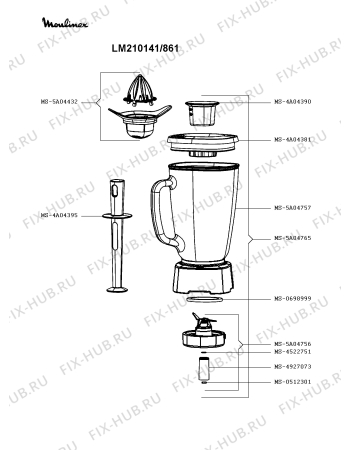 Взрыв-схема блендера (миксера) Moulinex LM210141/861 - Схема узла AP003356.2P2