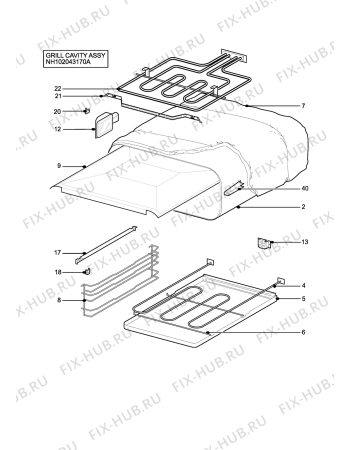 Взрыв-схема плиты (духовки) Aeg D8100-1ME - Схема узла H10 Grill cavity assy